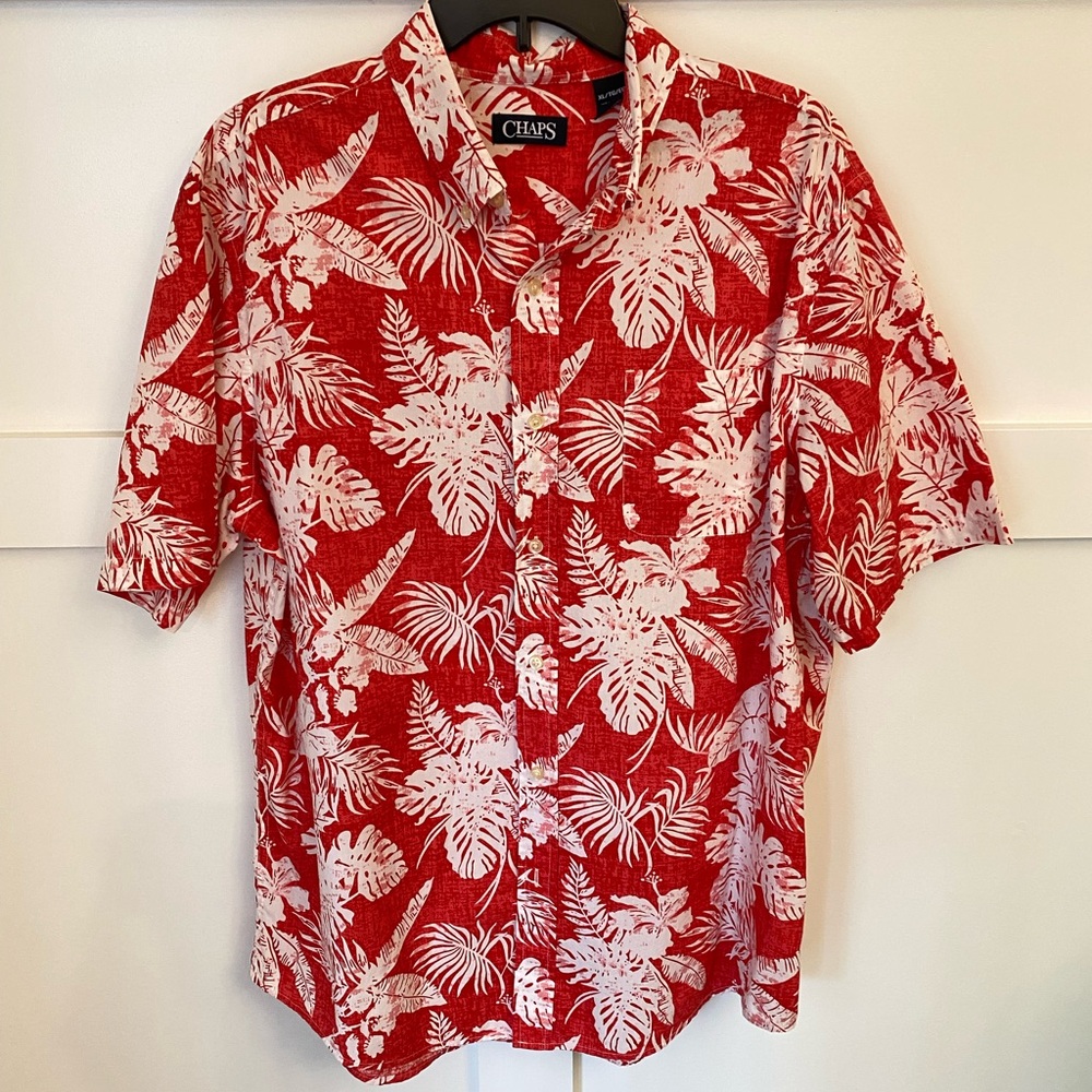 Chaps Tropical Hawaiian Shirt Men XL Floral‎ Cotton Bohemian Beach Hippie Resort